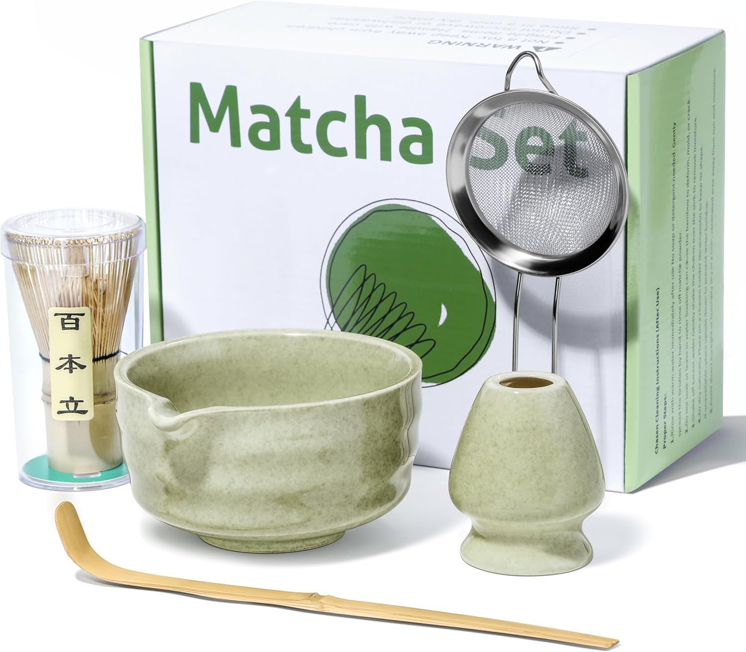 Kaneez 5-piece matcha whisk set with bamboo chasen and ceramic bowl