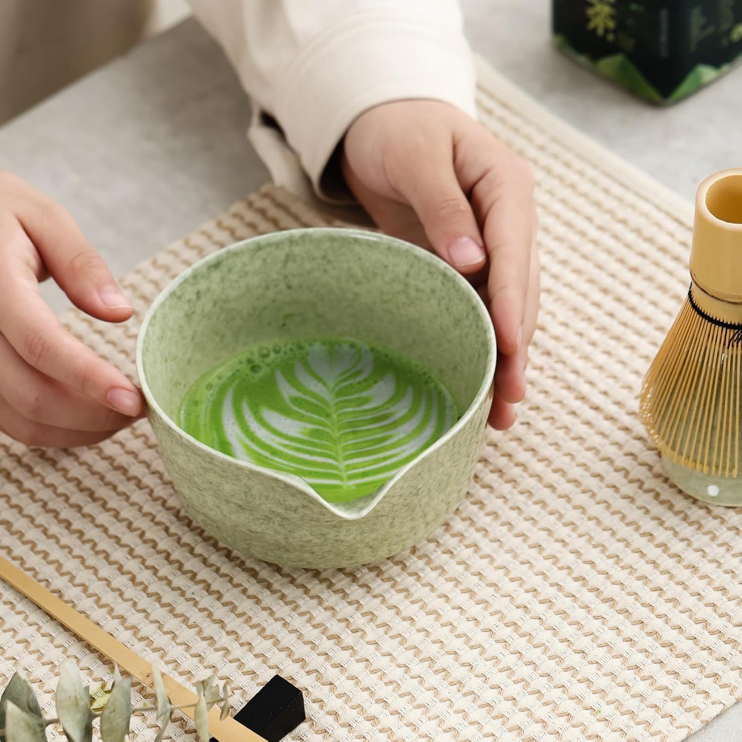 Kaneez Japanese matcha tea set with bamboo whisk and scoop
