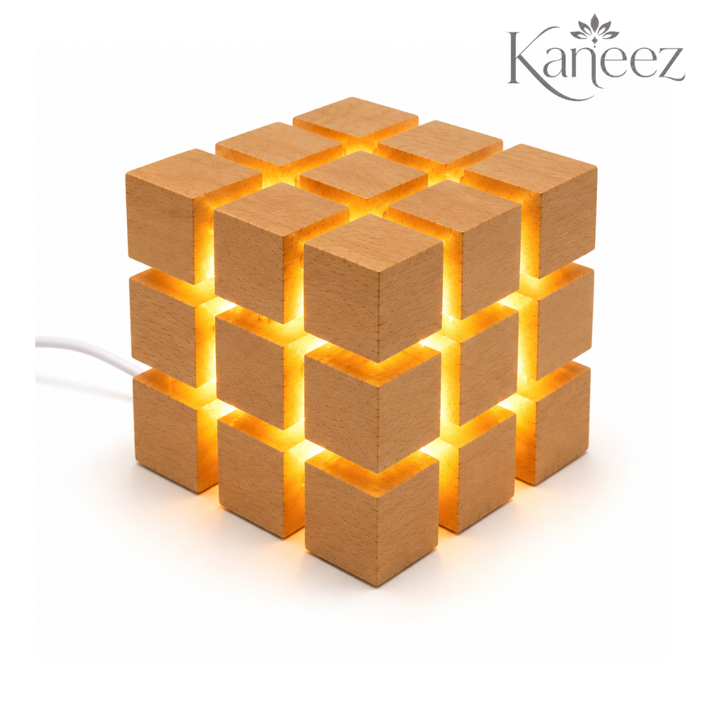 Kaneez Wooden LED Table Lamp | Compact Ambient Light for Bedroom & Home