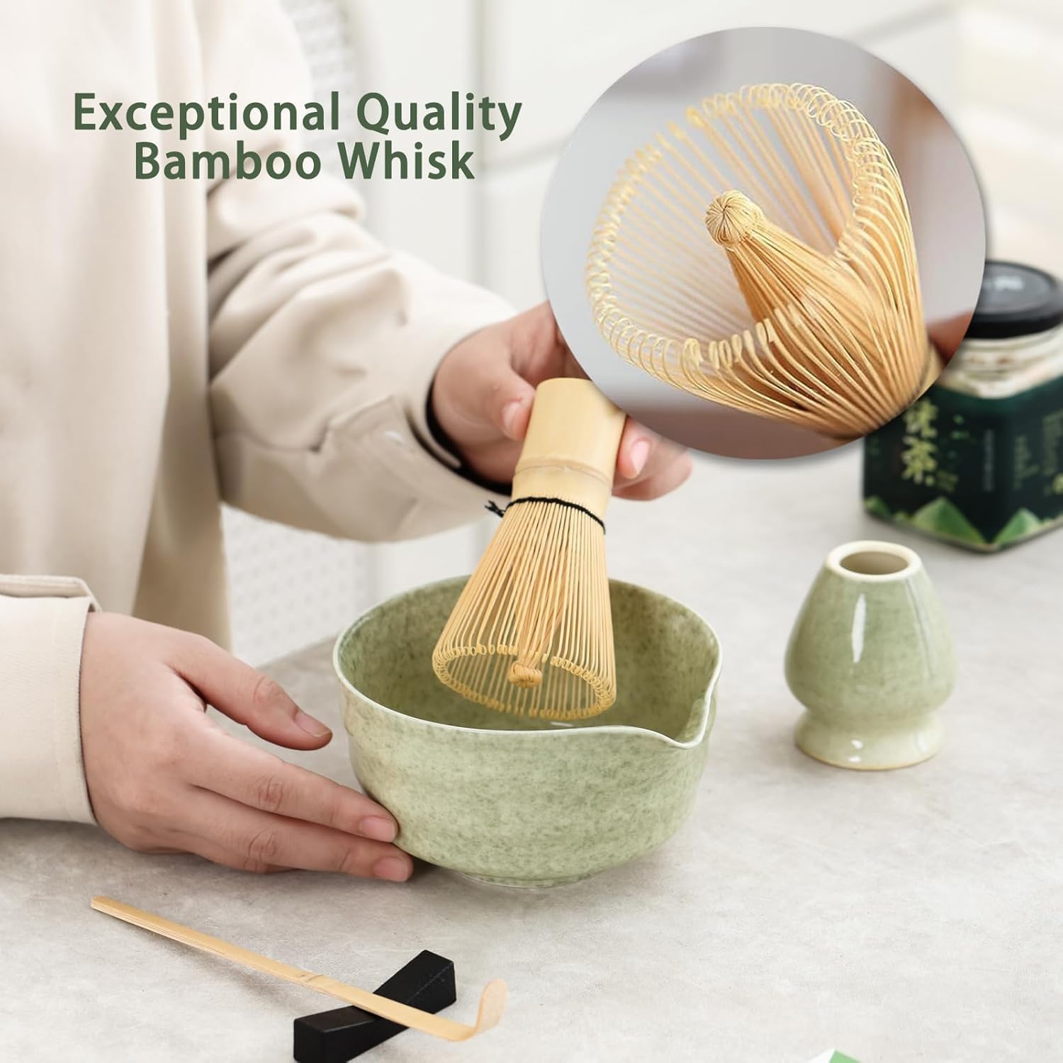 Kaneez bamboo matcha whisk set for traditional tea preparation
