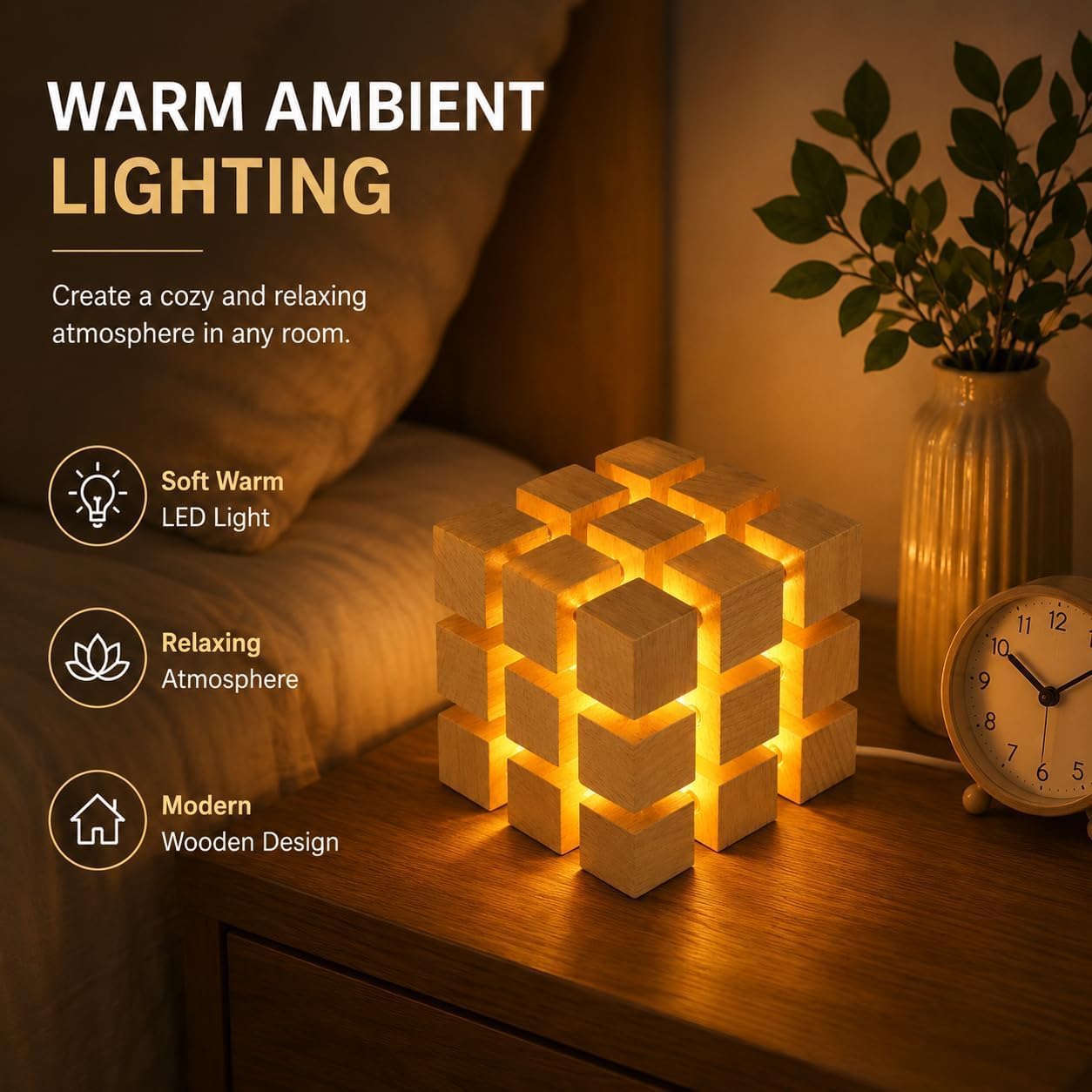Kaneez compact 9cm wooden LED tabletop lamp