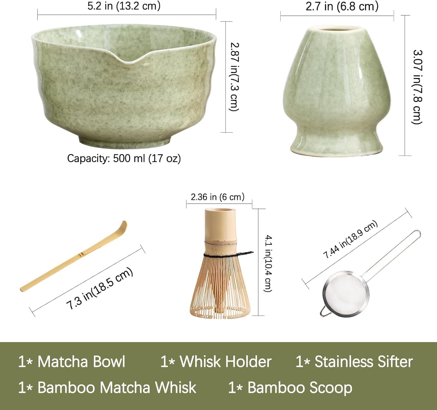 Kaneez matcha starter kit with ceramic bowl whisk holder and strainer