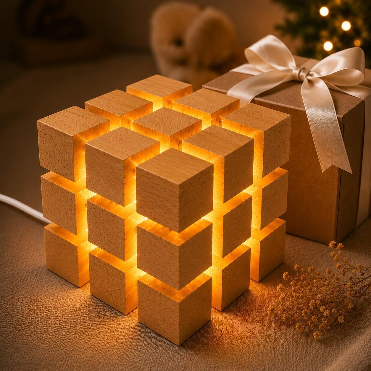 Kaneez natural wood LED table lamp with non-glare lighting